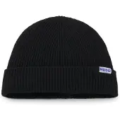 HUGO Ribbed virgin wool-blend beanie with logo label