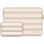 TechProtection Puffy Laptop Sleeve 13-14" mit Zubehörtasche - Beige (14"), Sac pour notebook, Beige