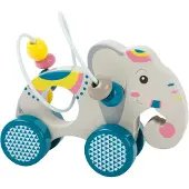 Small Foot - Figurine à pousser en bois Eléphant avec spirale de dextérité