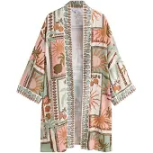 Next Kimono vert clair / mandarine / rose / blanc cassé