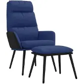 vidaXL Fauteuil relax avec pouf Bleu Tissu et similicuir