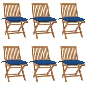 vidaXL Chaises de jardin pliantes avec coussins 6 pcs. Bois massif teck