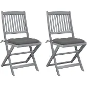 vidaXL Chaises de jardin pliantes 2 pcs. avec coussin en bois massif d'acacia