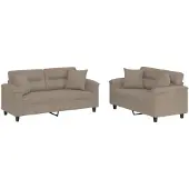 vidaXL Ensemble de canapés 2 pièces avec coussins Taupe microfibre tissée