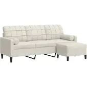 vidaXL Canapé 3 places avec pouf Crème 180 cm velours