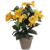 Mica Hibiscus jaune artificiel ø30 x h.40 cm en pot Stan gris ø11,5 cm