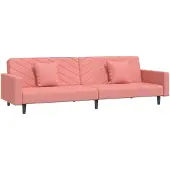 vidaXL Canapé-lit à 2 places avec deux oreillers Rose Velours