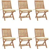 vidaXL Chaises de jardin pliantes avec coussins 6 pcs. Bois massif teck