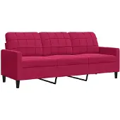 vidaXL Canapé à 3 places Rouge bordeaux 180 cm Velours