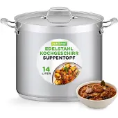 Nutrichef Casserole en acier inoxydable , 15,1 litres, compatible induction – Marmite avec couvercle, qualité professionnelle