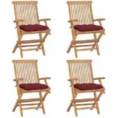 vidaXL Chaises de jardin avec coussins bordeaux 4 pcs. Bois massif teck
