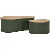 Mauro Ferretti Tables Basses Frankfurt Green - Structure En Bois D'Hévéa Et Métal, 87 X 53 X 32 Cm / 50 X 35 X 28 Cm - Design Organique