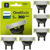 Philips Norelco OneBlade OneBlade QP450/50 : Lame de rechange 360, tête de rasoir, 5 lames, argent, durée de vie : 4 mois, , OneBlade