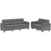 vidaXL Ensemble de canapés 2 pièces avec coussins Gris foncé Tissu microfibre