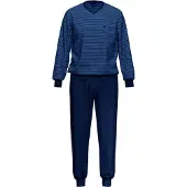 Ammann Pyjama long ' Jeans Ringel ' bleu / bleu foncé / noir
