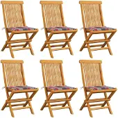vidaXL Chaises de jardin avec coussins 6 pcs. Rouge à carreaux bois massif teck