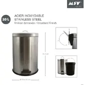 MSV Seau de 20 litres, en acier inoxydable, polypropylène, argenté, 16 cm