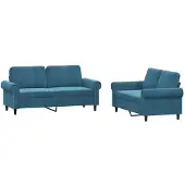vidaXL ensemble de canapé 2 pièces avec coussin Bleu velours