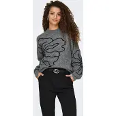 JDY Pull-over 'JDYJELLA' gris foncé / noir