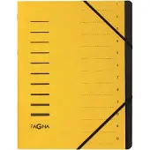 Pagna trieur cartonné agrafé sans soufflet+ élastique pour a4 12 compartiments jaune 40059-05