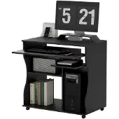 HOMCOM Bureau d'ordinateur avec roulettes, plateau BP noir