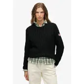 Superdry Femme Pull en Maille Torsadée Décontracté Black Taille: 42