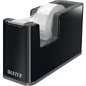 Leitz Dérouleur de ruban adhésif WOW, ergonomique, pour rouleaux de ruban adhésif de L 19 mm x L 33 m, ruban adhésif inclus, plastique ABS recyclable, noir/noir