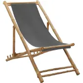 vidaXL Chaise longue bambou et toile gris foncé