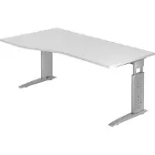 Hjh OFFICE PRO UNDA 18 S - 180 x 100, réglable en hauteur, blanc/argent