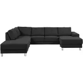 Ebuy24 Calverton Canapé d'angle avec ottomane tournée vers la gauche en tissu gris anthracite et pieds chromés.