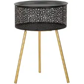 Mauro Ferretti Table d'appoint avec espace de rangement, en fer, diamètre 35 x 50 cm, noire et dorée, modèle Blacky de