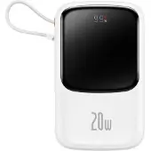 Baseus Qpow Digital Display Powerbank with Fast Charge 10000Mah 20W Qc/Pd/Scp/Fcp With Built-in Lightning Cable White