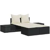 vidaXL Bain de soleil double avec coussin Noir