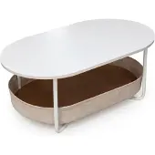 Relaxdays Table basse , avec panier en tissu, ovale, table d'appoint avec espace de rangement, H x l x P : 55 x 100 x 45 cm, MDF et fer, blanc-beige