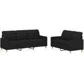 vidaXL Ensemble de canapés 2 pièces avec coussins Tissu noir