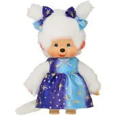 Monchhichi Fillette en robe de lumière étoilée | poupée 20 cm | deux tresses