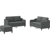 vidaXL Ensemble de canapés 3 pièces avec coussins Tissu gris foncé