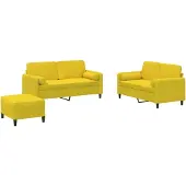 vidaXL Ensemble de canapés 3 pièces avec coussins Velours jaune