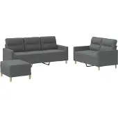 vidaXL Ensemble de canapés 3 pièces avec coussins Tissu gris foncé