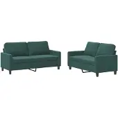 vidaXL Ensemble de canapés 2 pièces avec coussins vert foncé velours