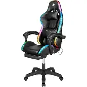 Krüger&Matz KM0790 Chaise de jeu avec repose-pieds et rétroéclairage LED RGB GX-150, noir