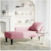 vidaXL Chaise longue avec coussin et accoudoir droit rose velours