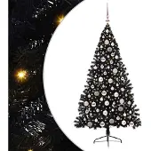 vidaXL Sapin de Noël artificiel pré-éclairé noir 180 cm PVC