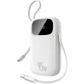Baseus Batterie externe 20000 mAh EnerFill FC31, 45W, USB-C, Lightning, USB-A, câbles intégrés, affichage LED, blanc