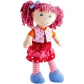 Haba Poupée douce Lilli-Lou de 30 cm avec cheveux roses en couettes, yeux bleus et visage brodé. Poupée bébé lavable en machine pour les 18 mois