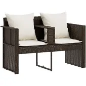 vidaXL Lit de jardin avec parasol Marron Poly Rattan