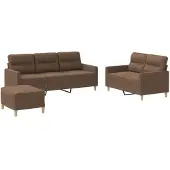 vidaXL Ensemble de canapés 3 pièces avec coussins Tissu brun