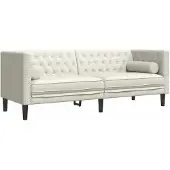 vidaXL Canapé Chesterfield avec traversins 3 places crème velours