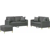 vidaXL Ensemble de canapés 3 pièces avec coussins Tissu gris foncé