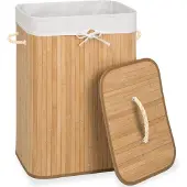 TecTake Panier à linge en bambou avec sac à linge - 72L - naturel